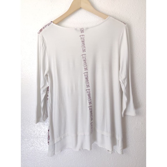 Desigual Kassandra White & Red Floral Asymmetrical Long Sleeve Blouse Size M - Picture 5 of 8